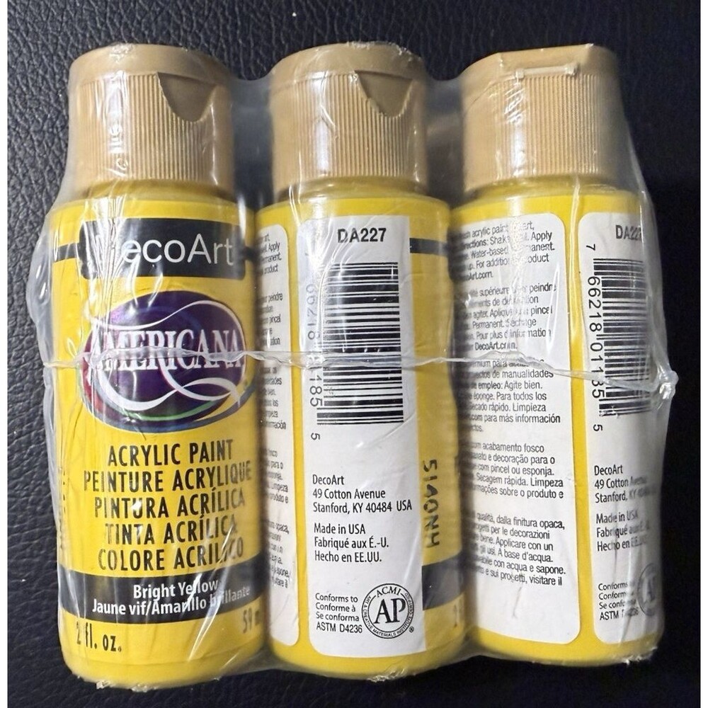 DecoArt Americana Acrylic Paint 2oz- 6 Pack - Bright Yellow NEW Sealed